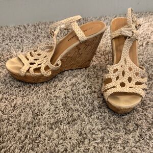 City Classified Olga Braided Cream Cork Wedge Sandals